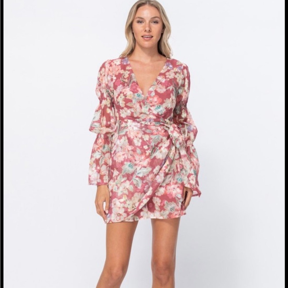 Floral Wrap Dress in Pink and White NWT